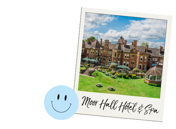 Moor Hall Hotel and grounds with a smiley face illustration