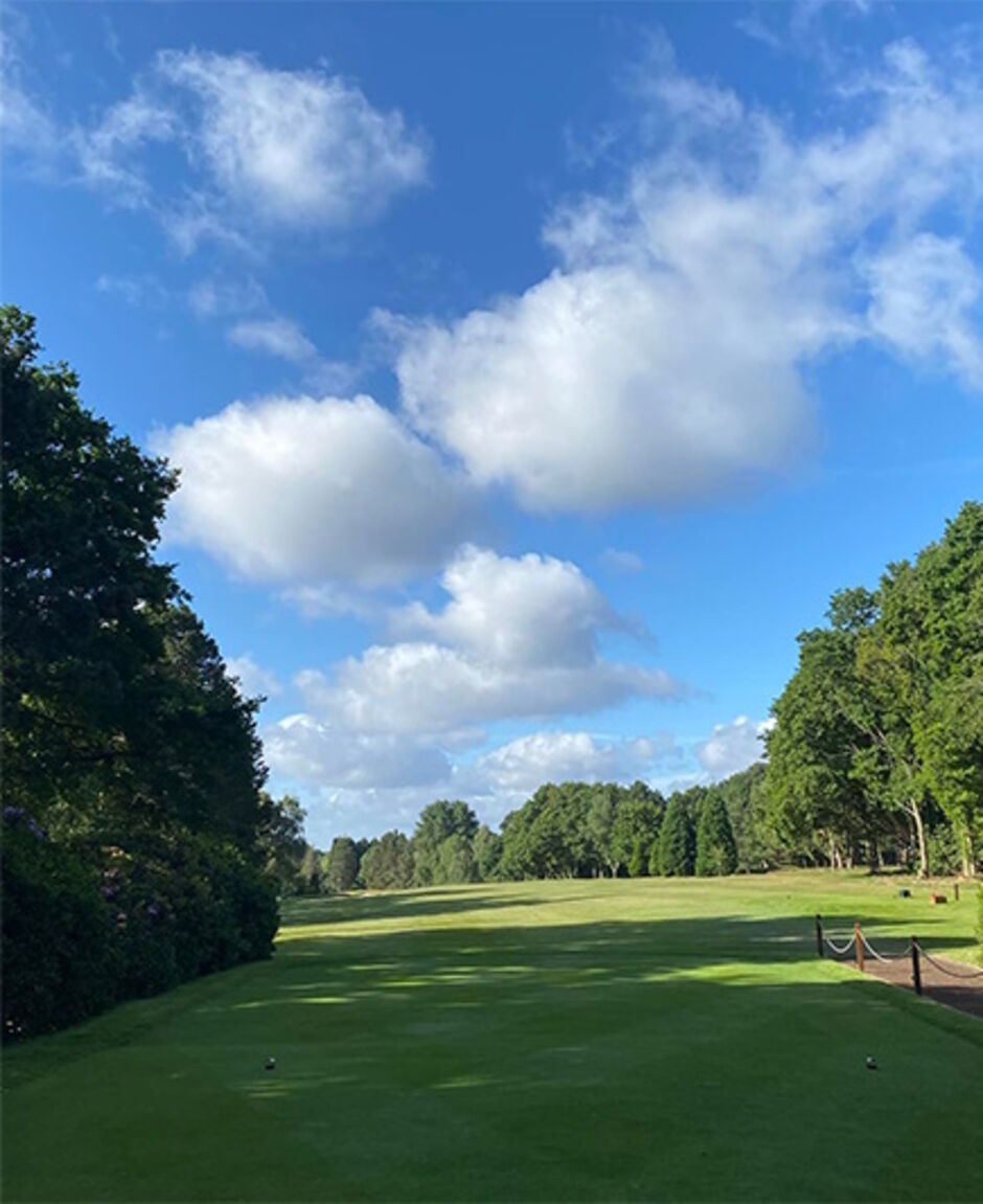 Tree-lined fairway at Moor Hall Golf Club