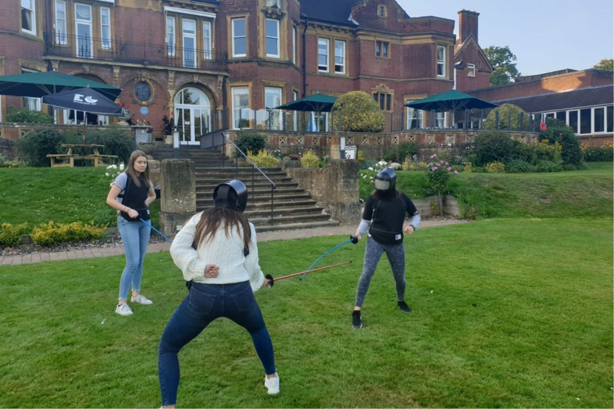 Fencing activity on the lawns at Moor Hall